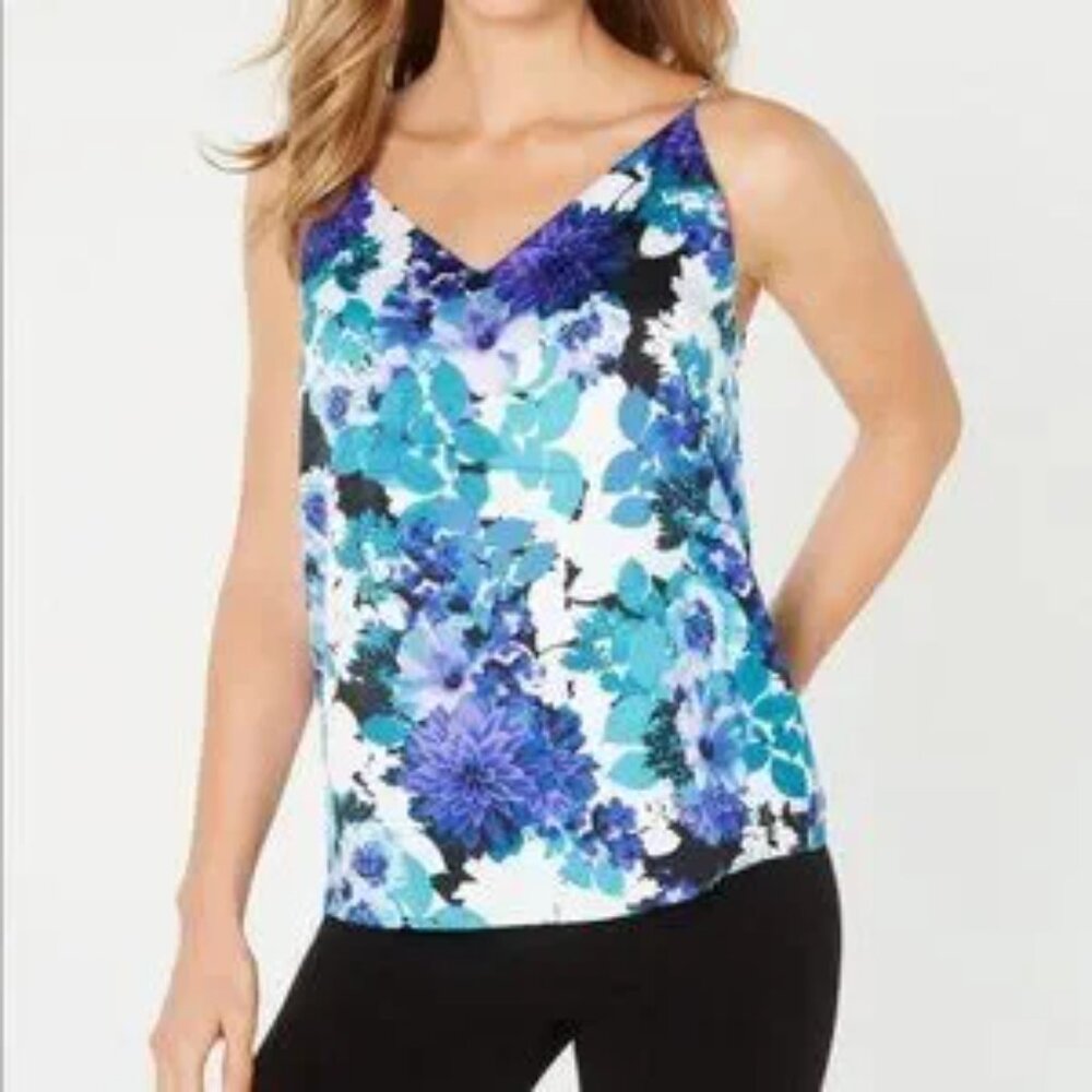 Calvin Klein Lined White, Purple, Teal Floral Cami Adjustable Straps Sz XS- EUC‎